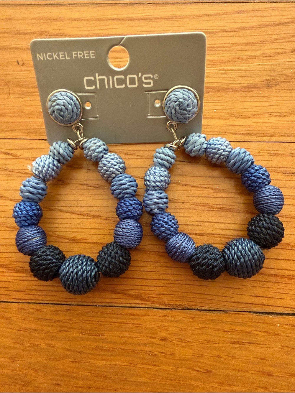 Chico's Gradient Blue Wrapped-Bead Hoop Earrings